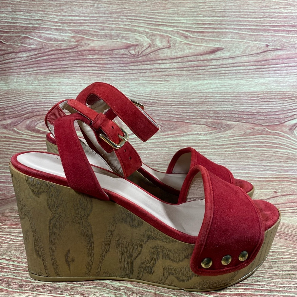 Stuart Weitzman Red Wedge Sandals Heels 8